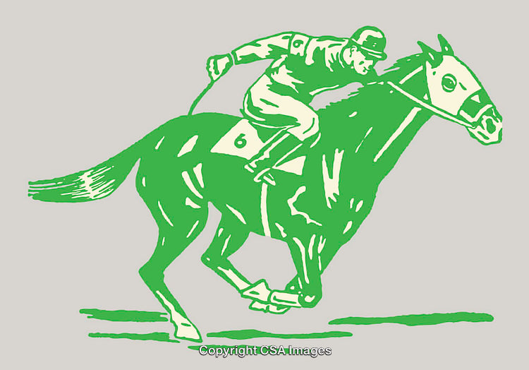 Green Line Art Illustration of Jockey Riding Horse Number Six in a Race