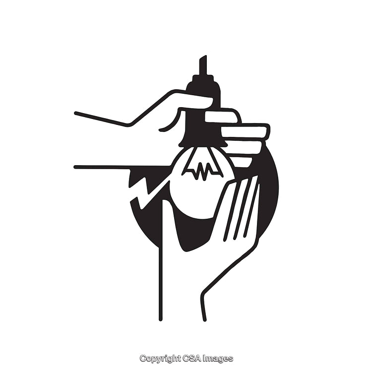Hands Supporting and Changing a Lightbulb Line Art Illustration