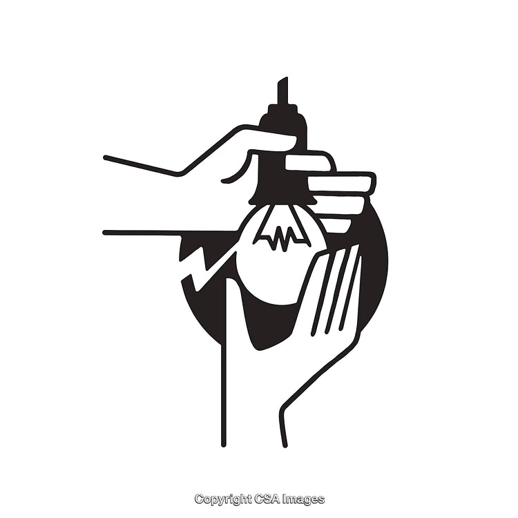 Hands Supporting and Changing a Lightbulb Line Art Illustration