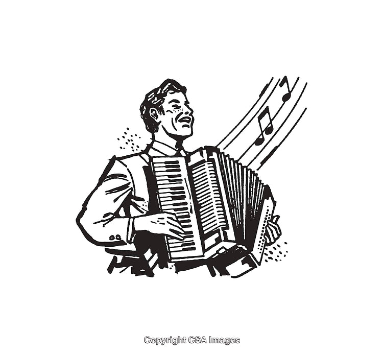 Illustration of Musician Playing Accordion with Noted Background