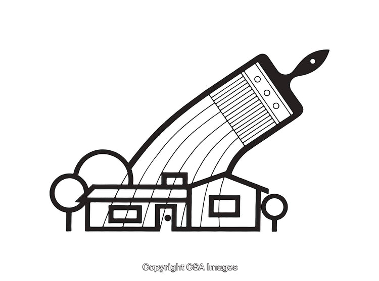 Black And White Line Art Logo Depicting A House With Paintbrush Design