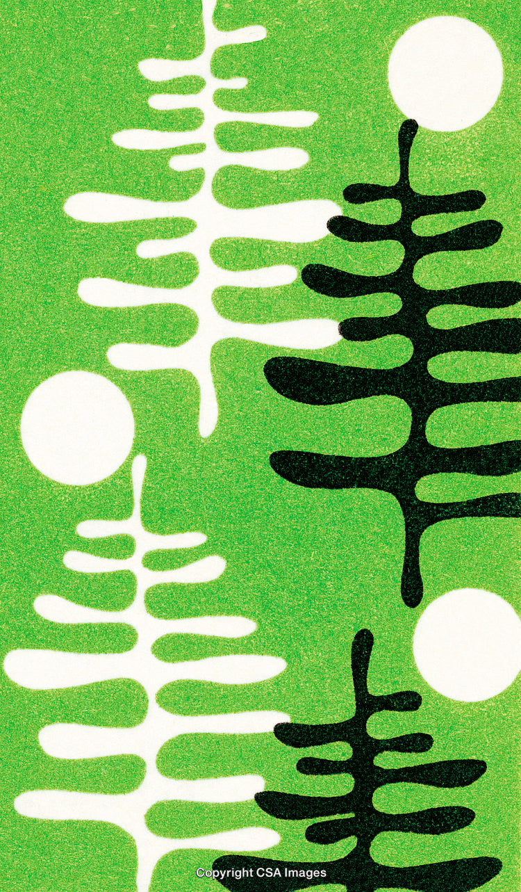 Abstract Green Illustration with Organic Shapes and Geometric Patterns