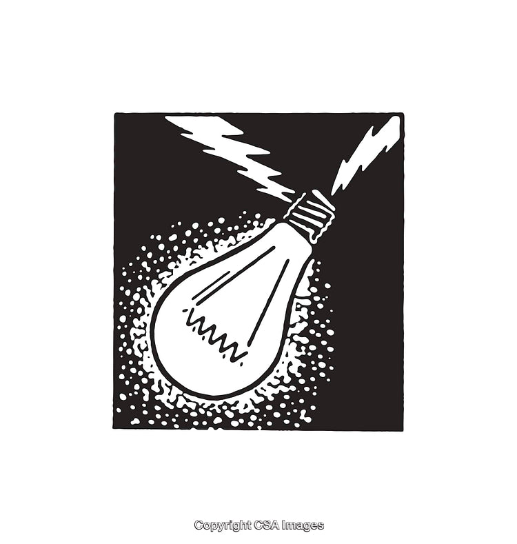 Vintage Black and White Illustration of a Radiating Light Bulb Symbol