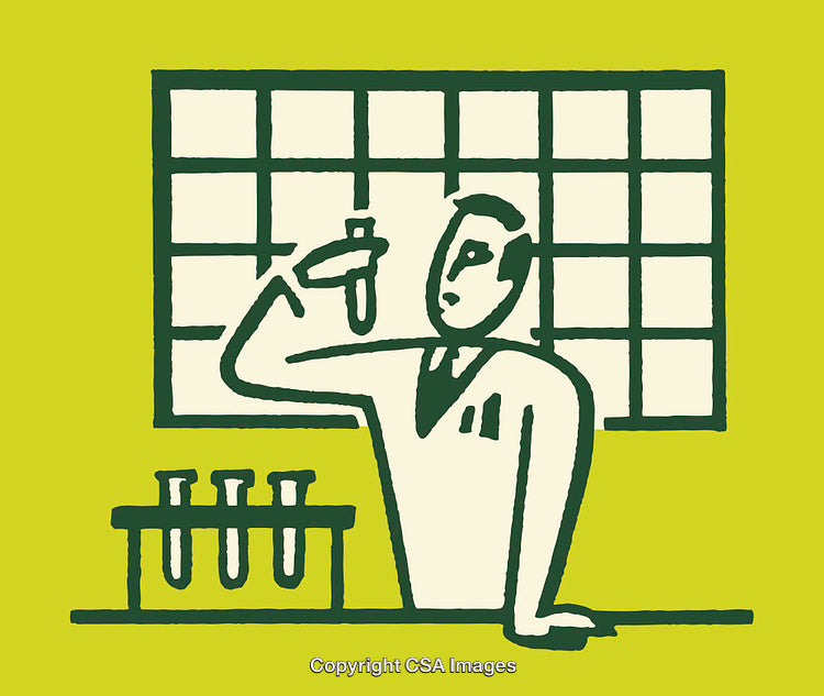 Scientist Examining Test Tube in Laboratory Line Art Illustration