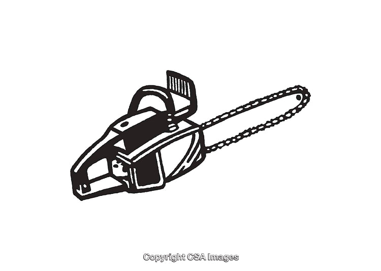 Black and White Line Art Illustration of a Chainsaw