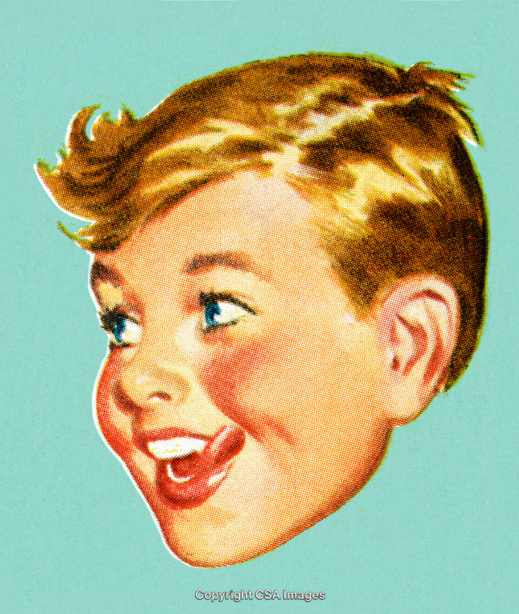 Retro Illustration of Happy Child with Blond Hair and Blue Eyes