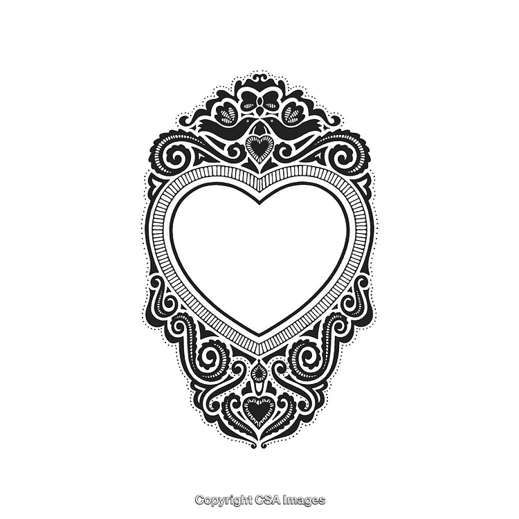 Intricate Black and White Frame with Heart Motif Design
