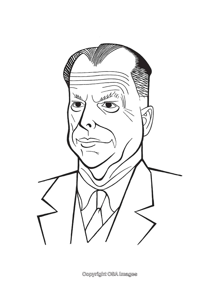Black and White Line Art Illustration of a Man in Formal Attire