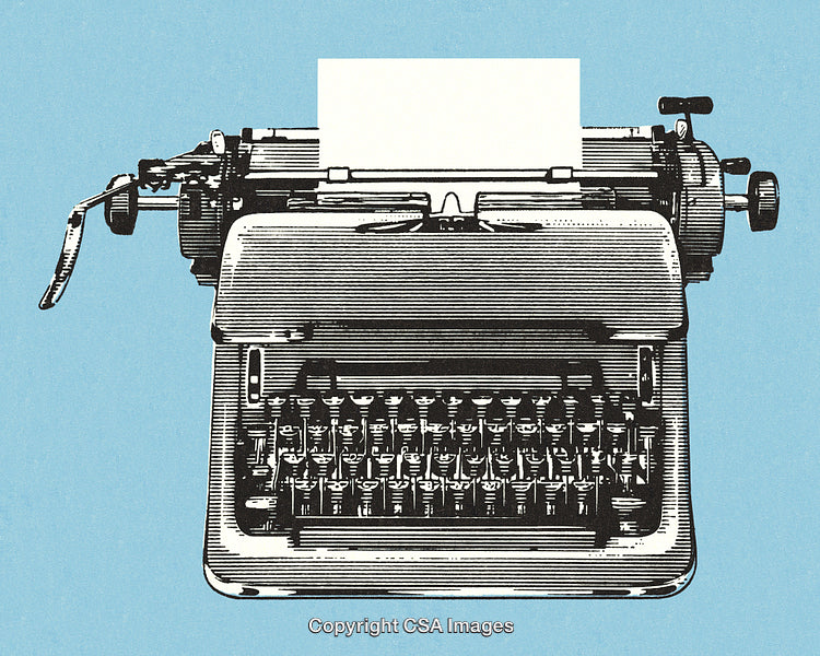 Vintage Typewriter Illustration on a Light Blue Background for Creative Projects