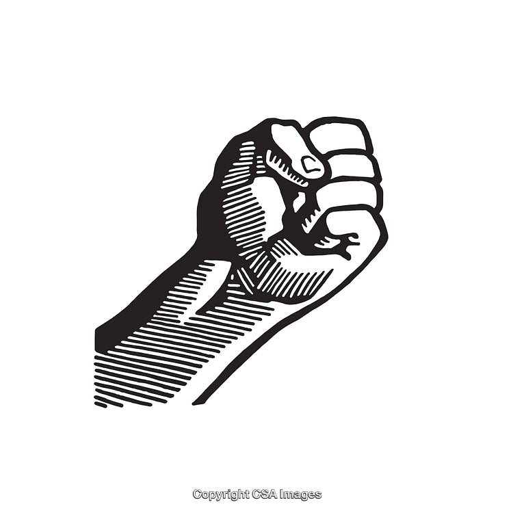 Black and White Line Art of a Clenched Fist Symbol