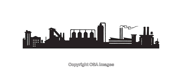 Silhouette of Industrial Buildings Depicting Factory and Urban Skyline