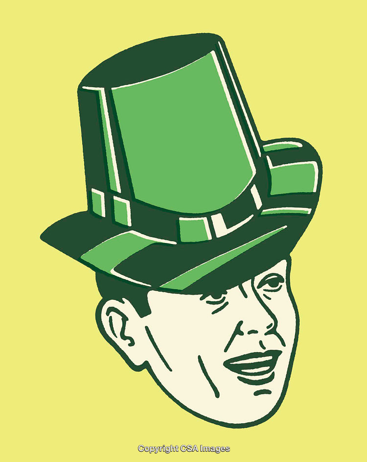 Retro-Style Illustration of a Man Wearing a Green Irish Hat