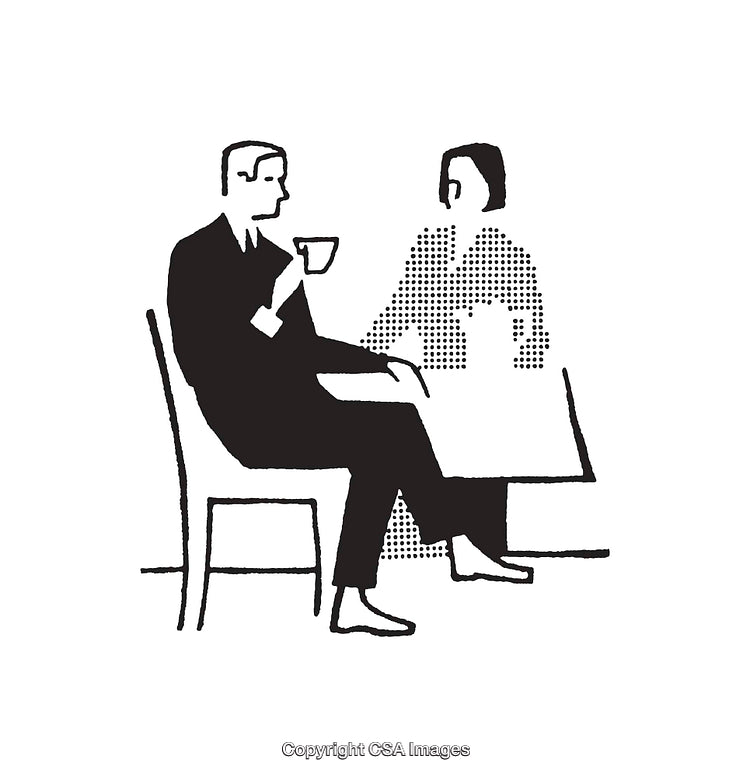 Black And White Line Art of People Conversing at a Table