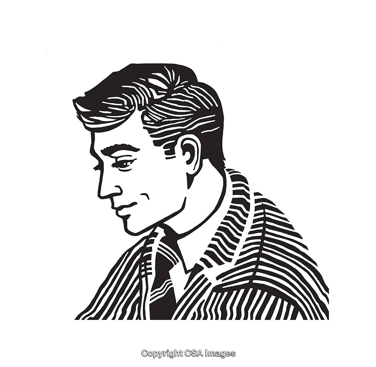 Vintage Black and White Line Art of a Man in Profile