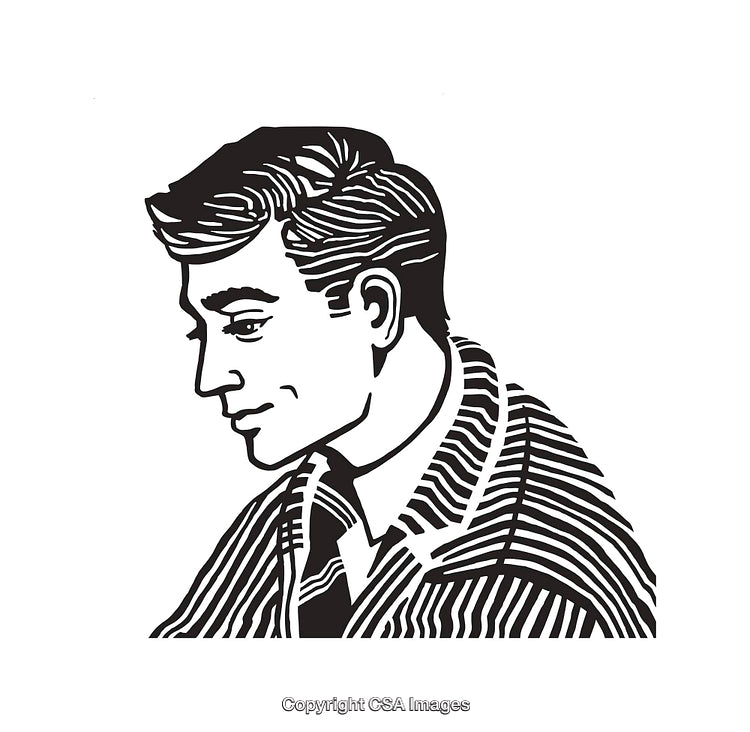 Vintage Black and White Line Art of a Man in Profile