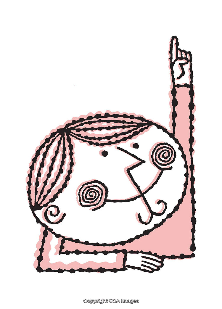 Whimsical Illustration of a Smiling Character Pointing Upward