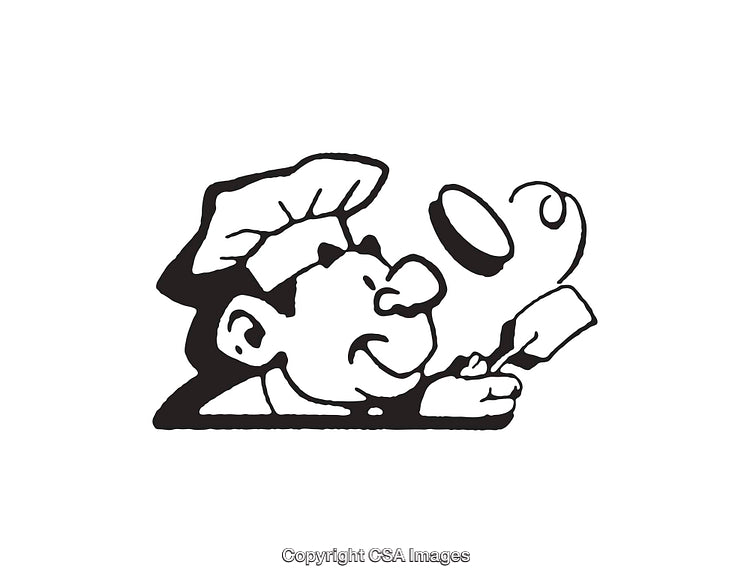 Black And White Line Drawing of a Chef Cooking Illustration
