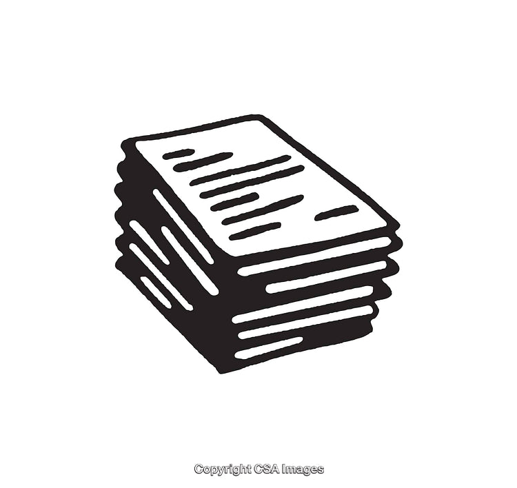 Pile of Papers in Black and White Line Art Style