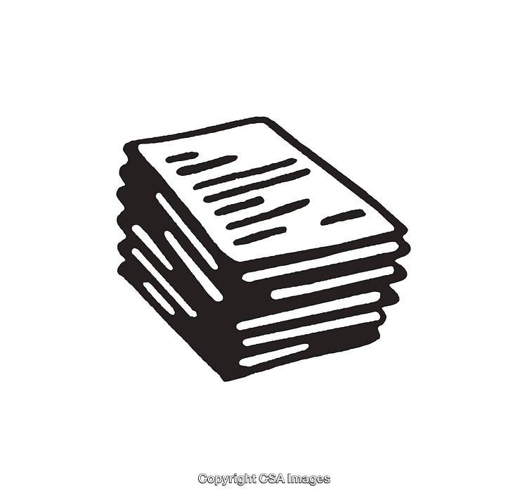 Pile of Papers in Black and White Line Art Style