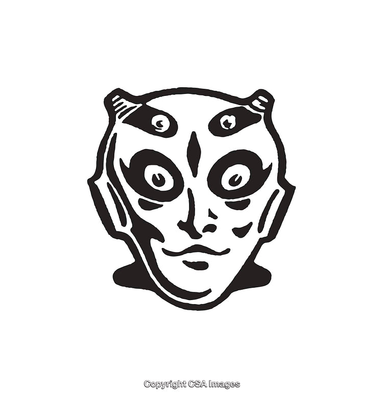 Abstract Stylized Mask Face Black and White Line Art Illustration