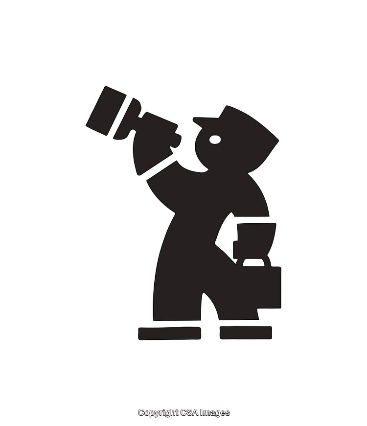 Silhouette of a Worker Holding Tools in a Simplistic Design