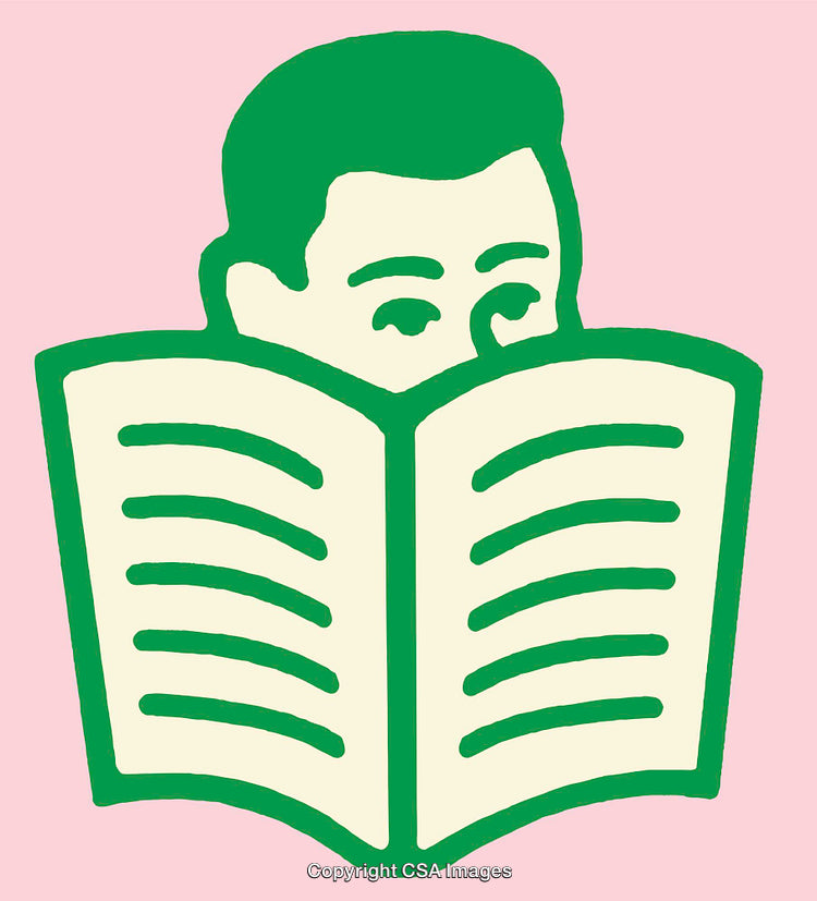 Stylized Illustration of a Person Reading a Book with Pink Background