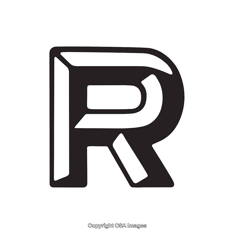 Large Black Decorative Capital Letter R on White Background