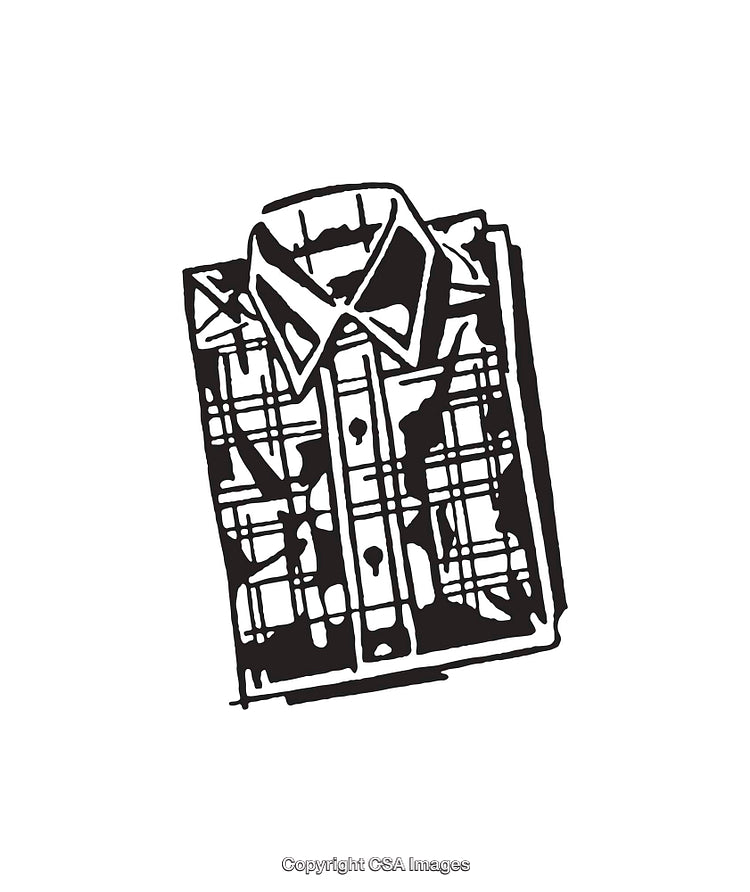 Black and White Illustration of a Folded Plaid Shirt