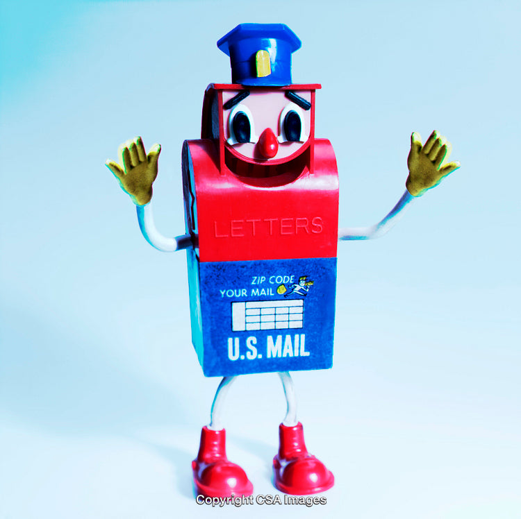 Colorful Toy Mailbox Figure With Animated Design and Cheerful Pose
