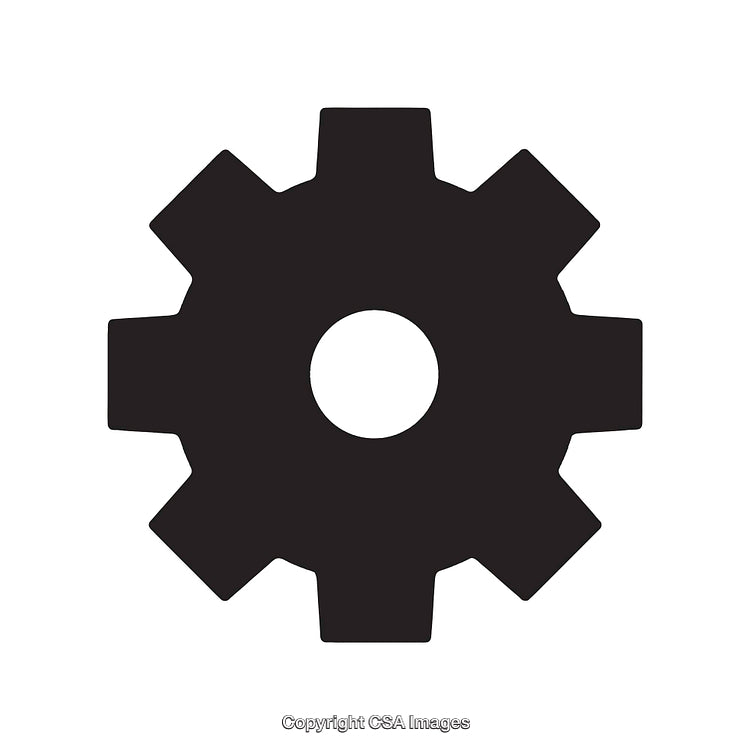 Monochrome Gear Icon on a Solid White Background