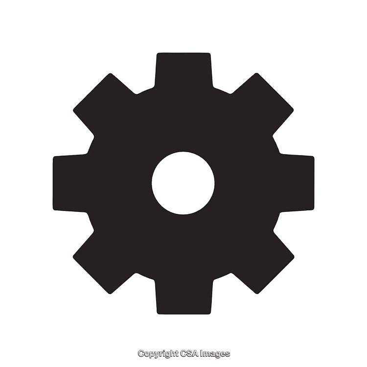 Monochrome Gear Icon on a Solid White Background