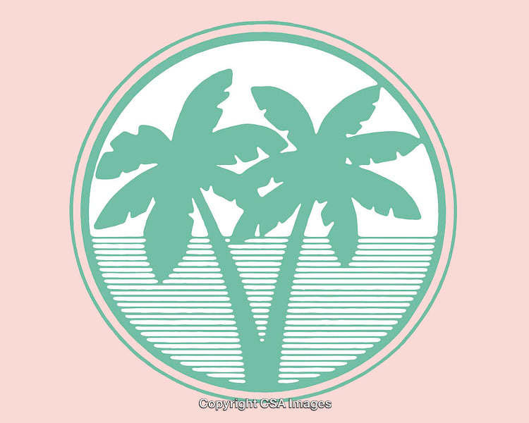 Pastel Colored Palm Tree Digital Illustration in Circular Design
