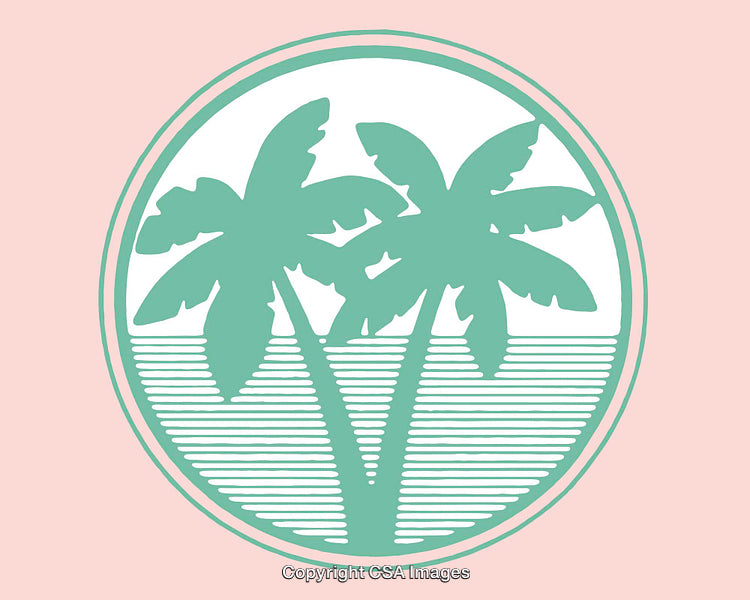 Pastel Colored Palm Tree Digital Illustration in Circular Design