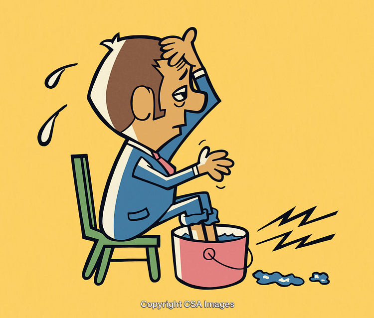 Illustration of a Man Cooling Feet in Water on a Hot Summer Day