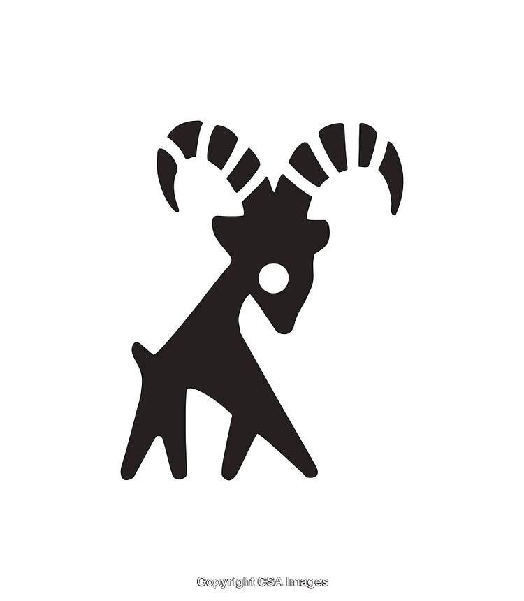 Artistic Black and White Goat Illustration With Stylized Horns
