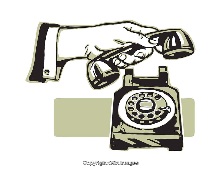 Vintage Illustration of Hand Using a Retro Rotary Dial Telephone