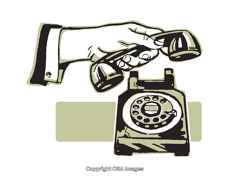Vintage Illustration of Hand Using a Retro Rotary Dial Telephone