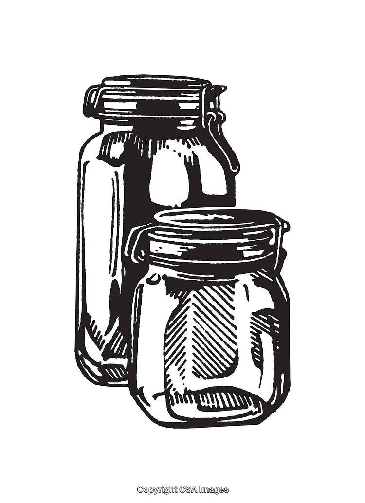 Black and White Line Art Illustration of Glass Jars with Lids