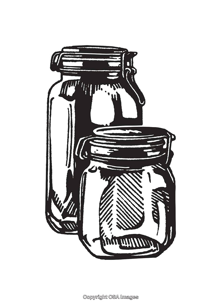 Black and White Line Art Illustration of Glass Jars with Lids