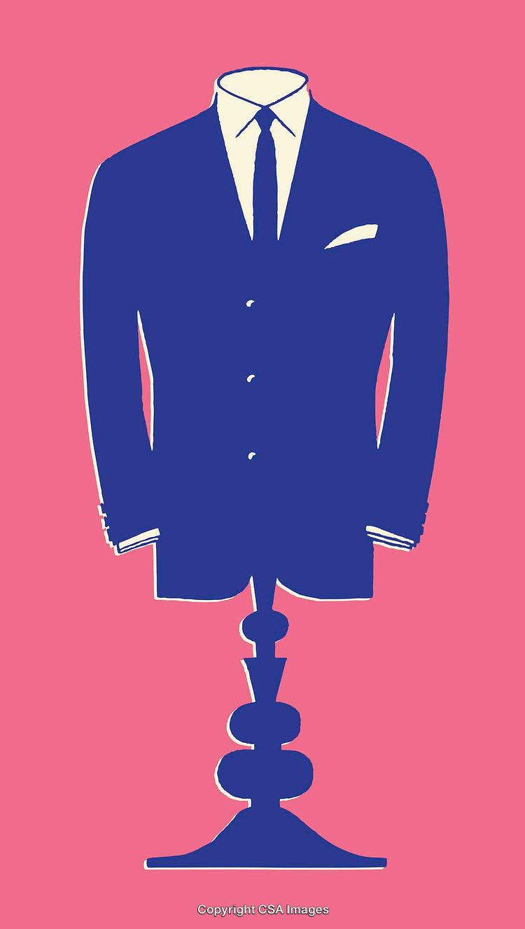 Illustrated Silhouette of Suit on Mannequin Against Pink Background