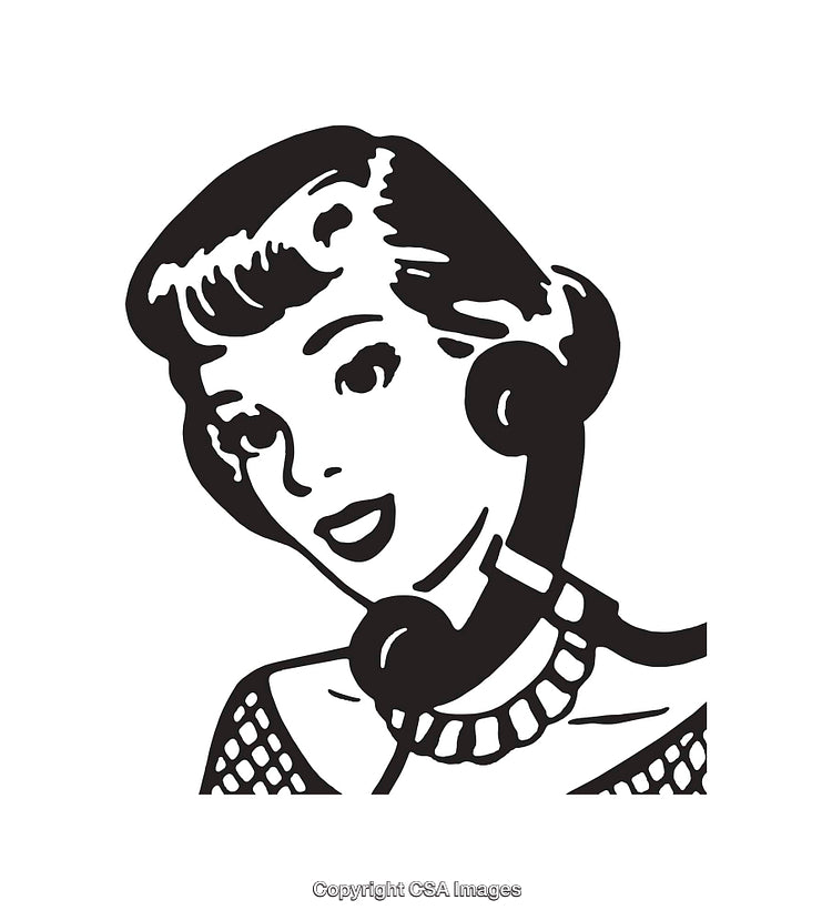 Retro Black And White Illustration of a Woman Talking on a Phone