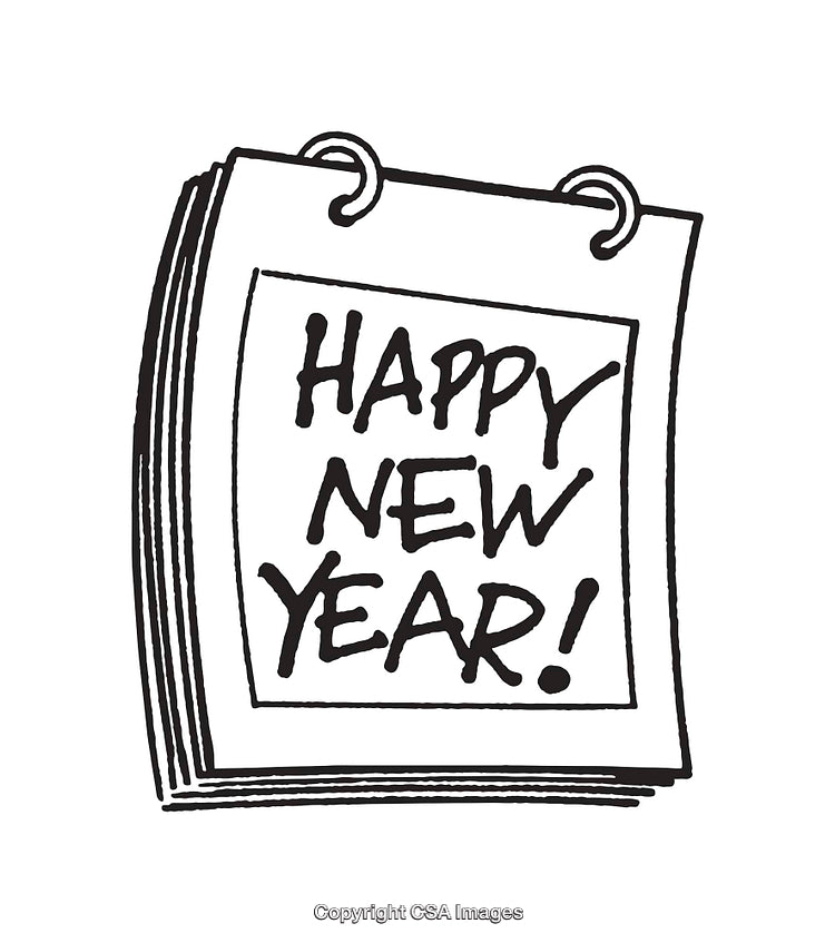 Black And White Hand-drawn Happy New Year Calendar Art Illustration