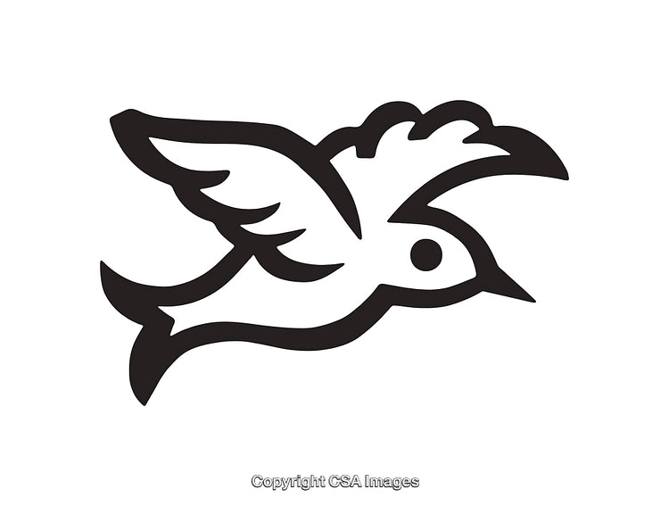Stylized Black and White Illustration of a Flying Bird