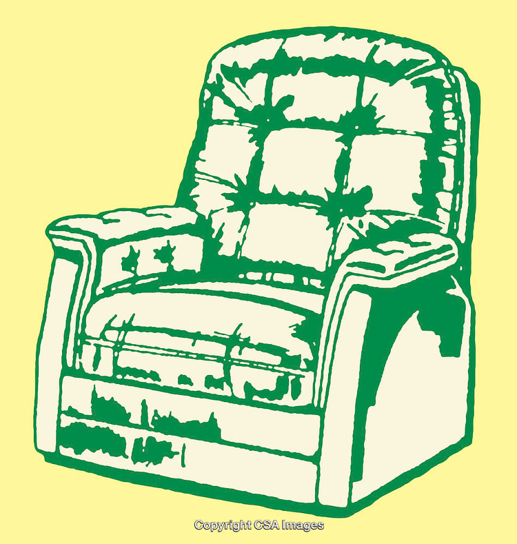 Vintage Armchair Illustration in Green on Yellow Background