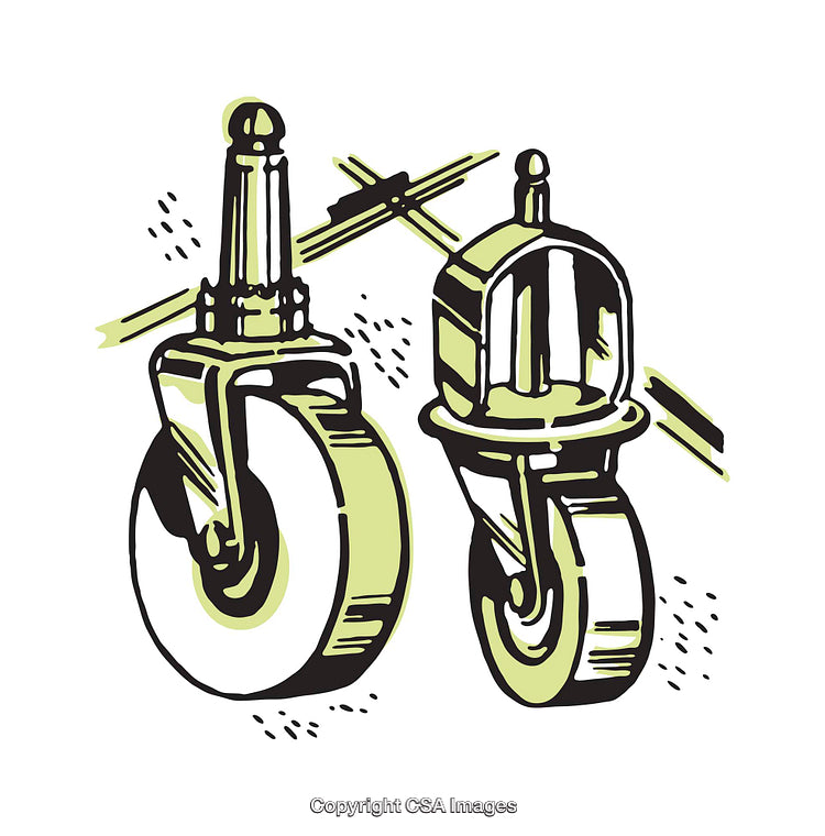 Vintage Illustration of Industrial Casters and Wheels in Green and White