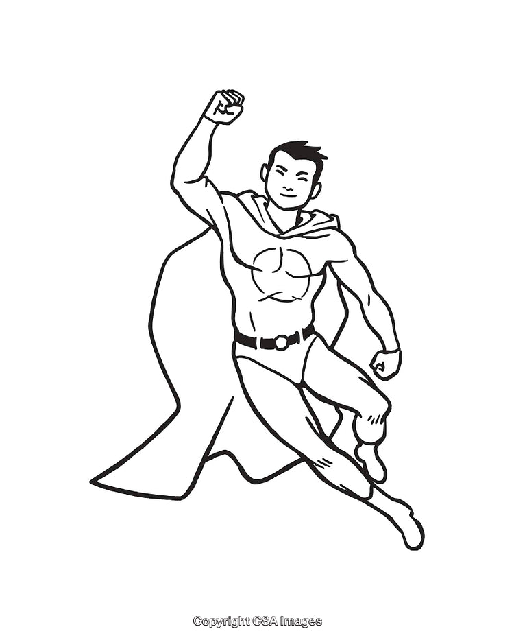 Black and White Line Art of a Flying Superhero Character
