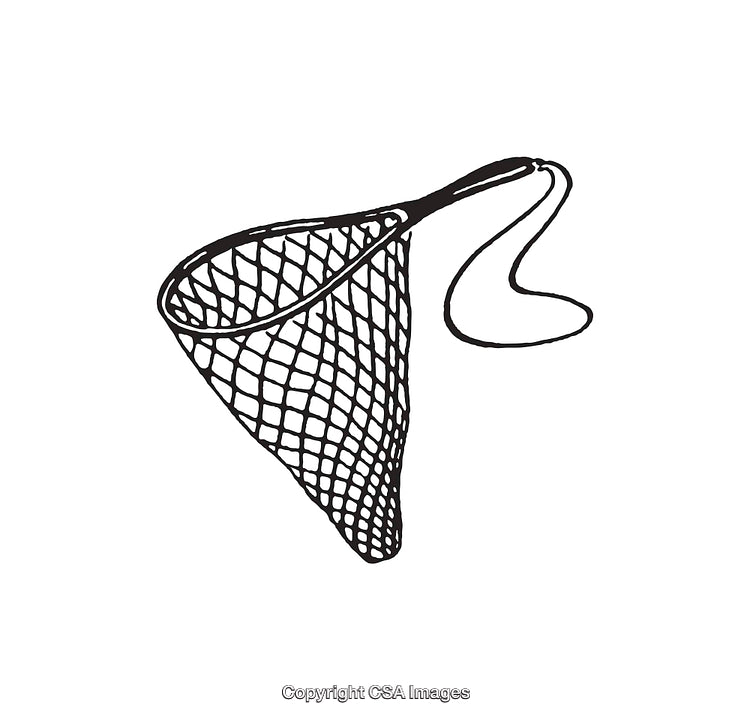 Black and White Line Art Illustration of a Fishing Landing Net