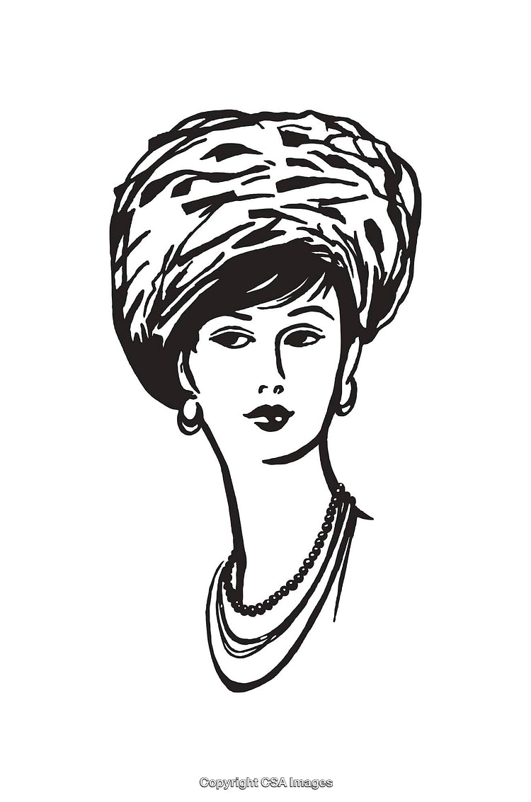 Elegant Line Art Woman with Headscarf and Jewelry Design