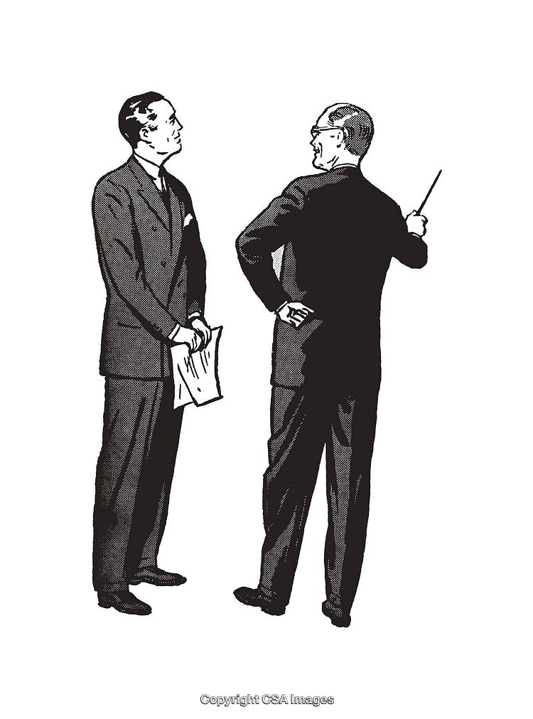 Vintage Line Art of Two Businessmen in Discussion