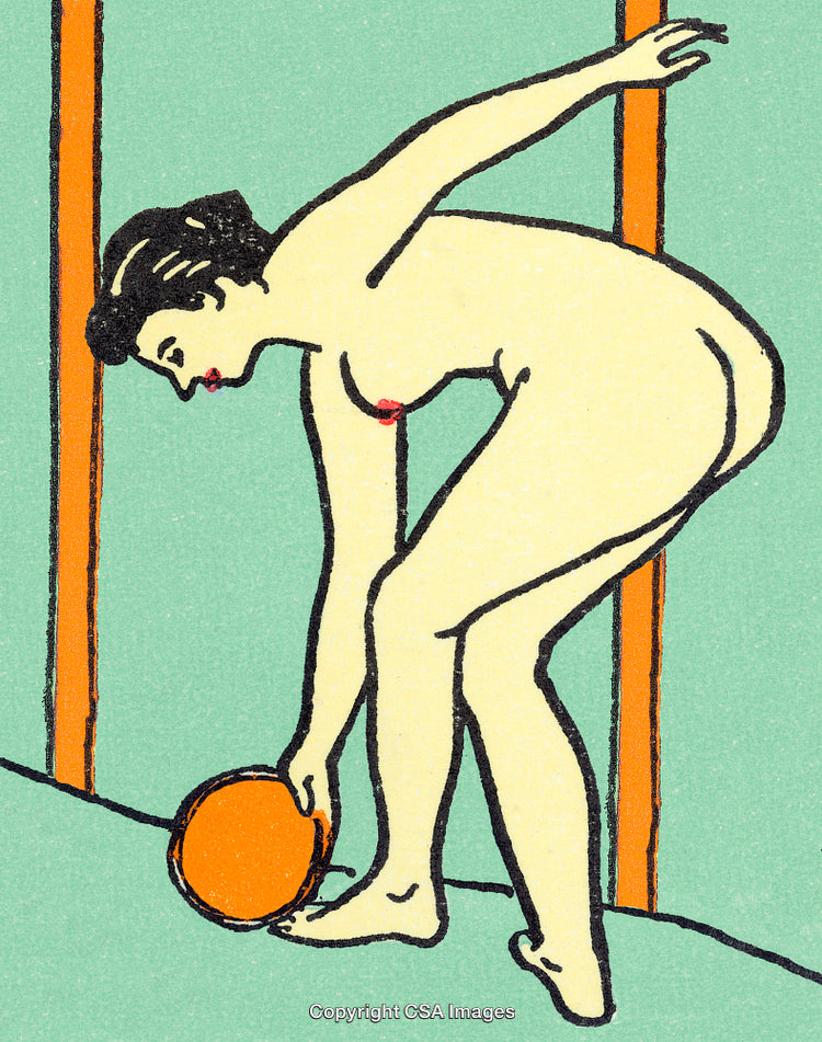 Illustration of a Nude Woman with Ball in Vintage Style